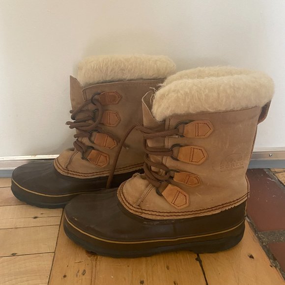Sorel Women Alpine Tan Brown Leather Lace Up Mid Calf Winter Boots Sz 8 - Picture 1 of 4
